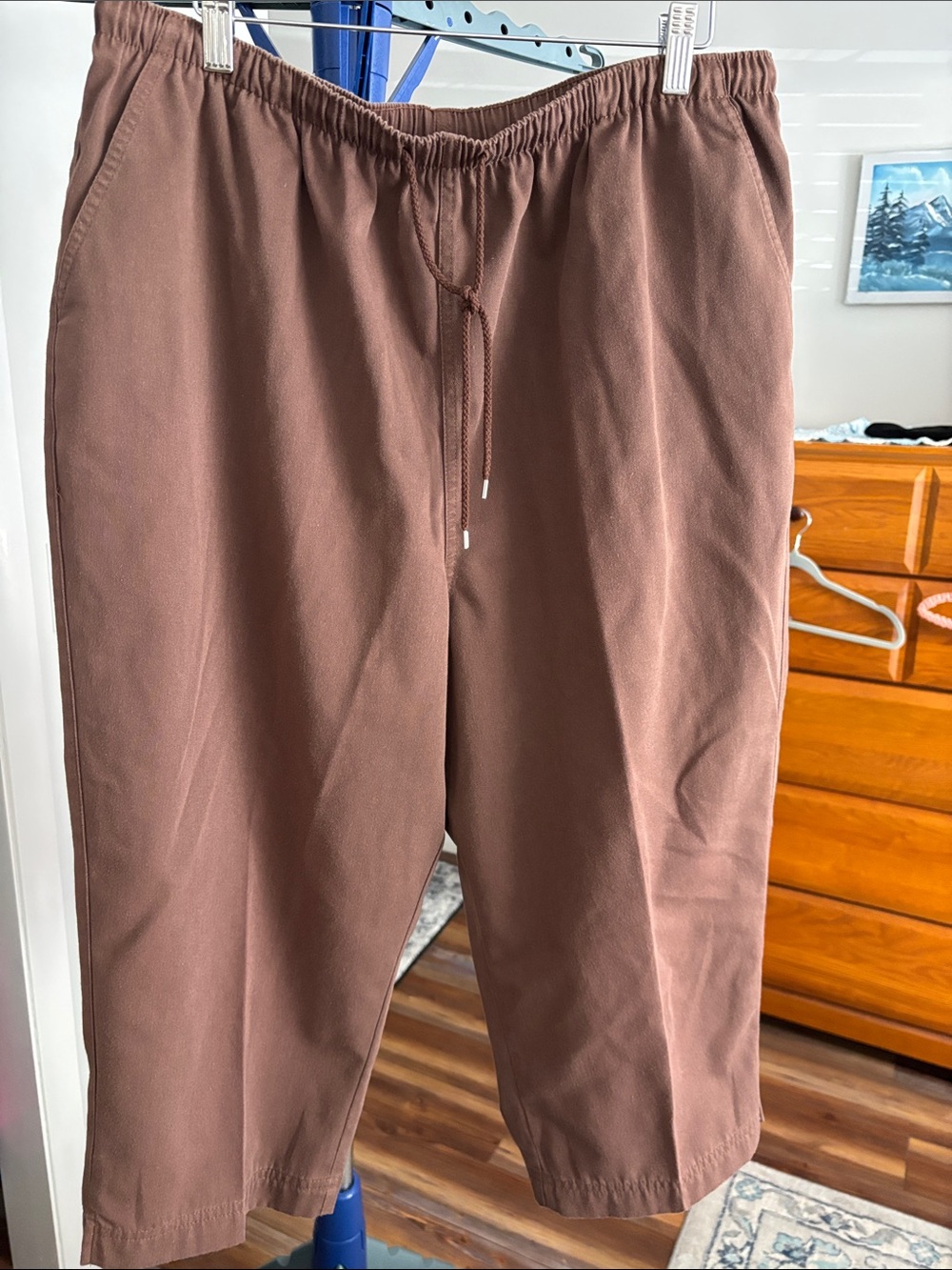 Coral Bay Women’s Elastic Waist Brown Drawstring Capris